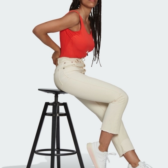 Adidas Women's One Piece Orange Bodysuit w/multicolor Logo Top - Picture 7 of 7